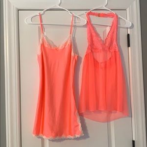 Victoria’s Secret neon coral babydoll & slip dress